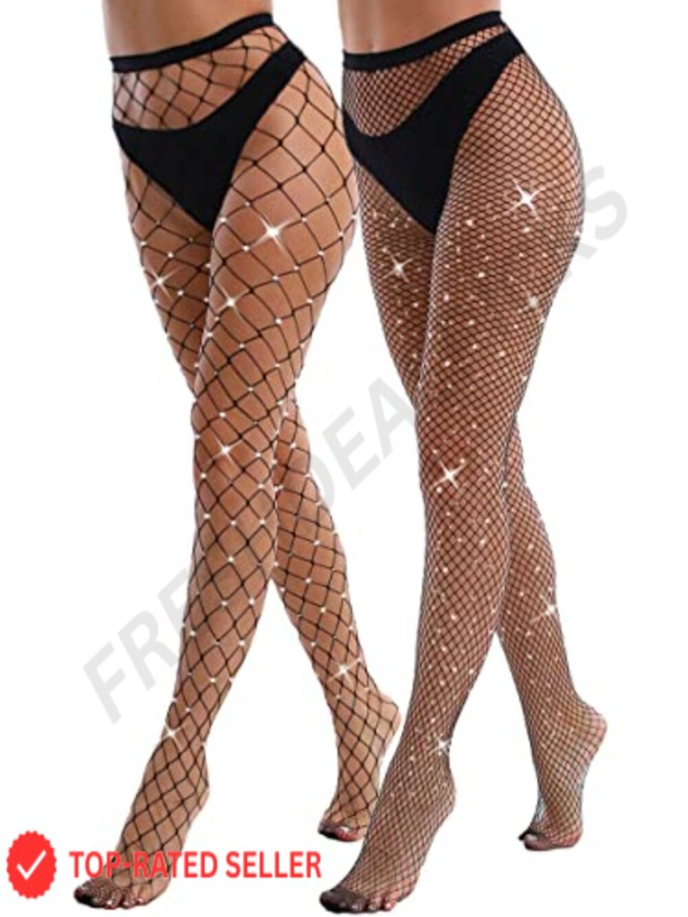 2 Pack Sparkly Fishnet Tights Large Medium Mesh Rhinestone High Waist